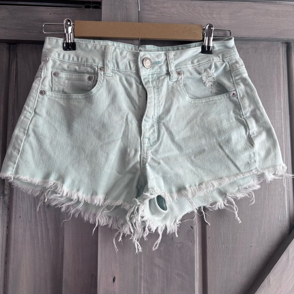 American Eagle Outfitters Pants - American Eagle Beachy Blue Raw Hem Denim Jean Shorts Stretch Size‎ 6